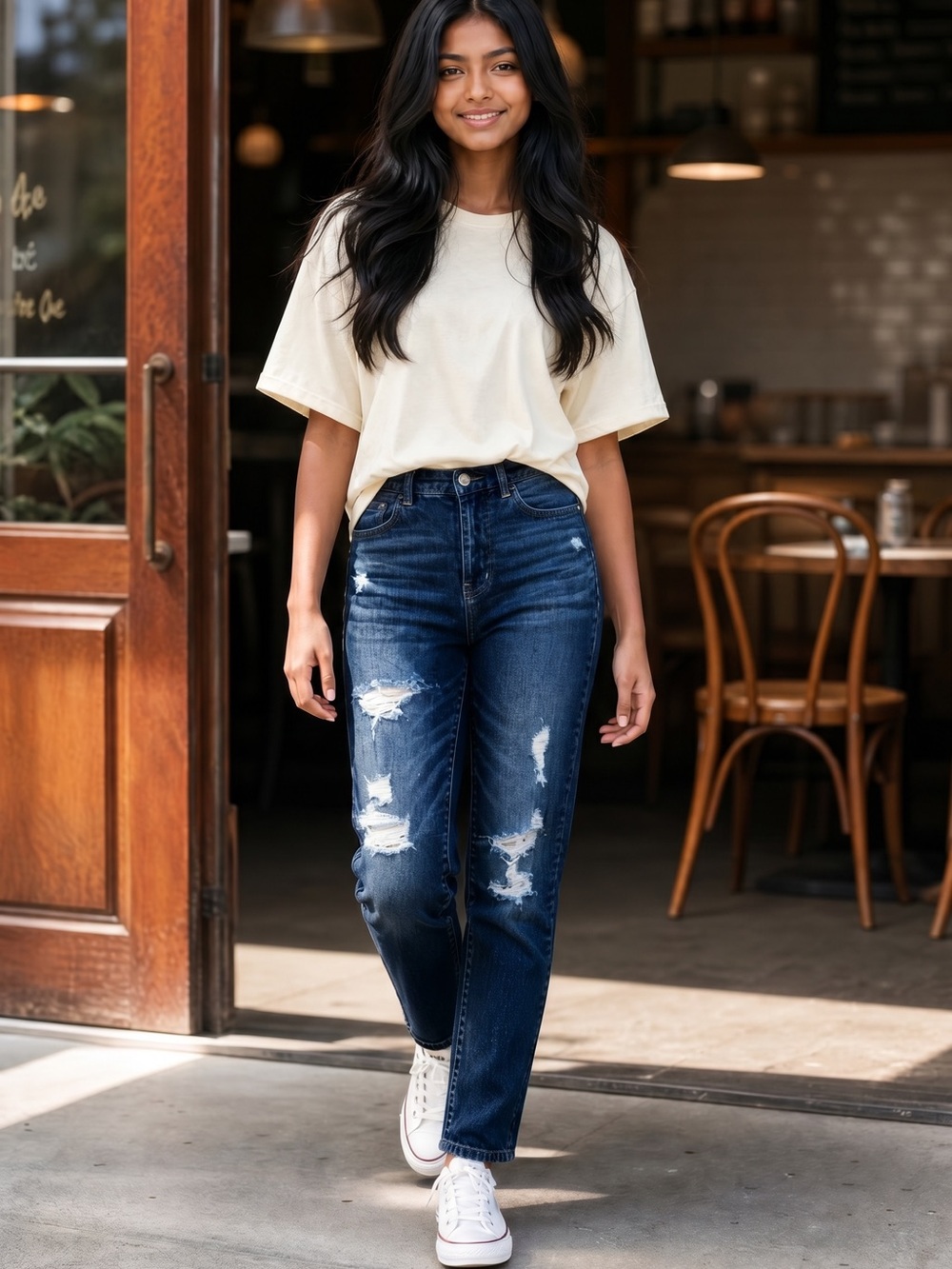 American Eagle Outfitters Distressed Straight Leg Jeans - Blue